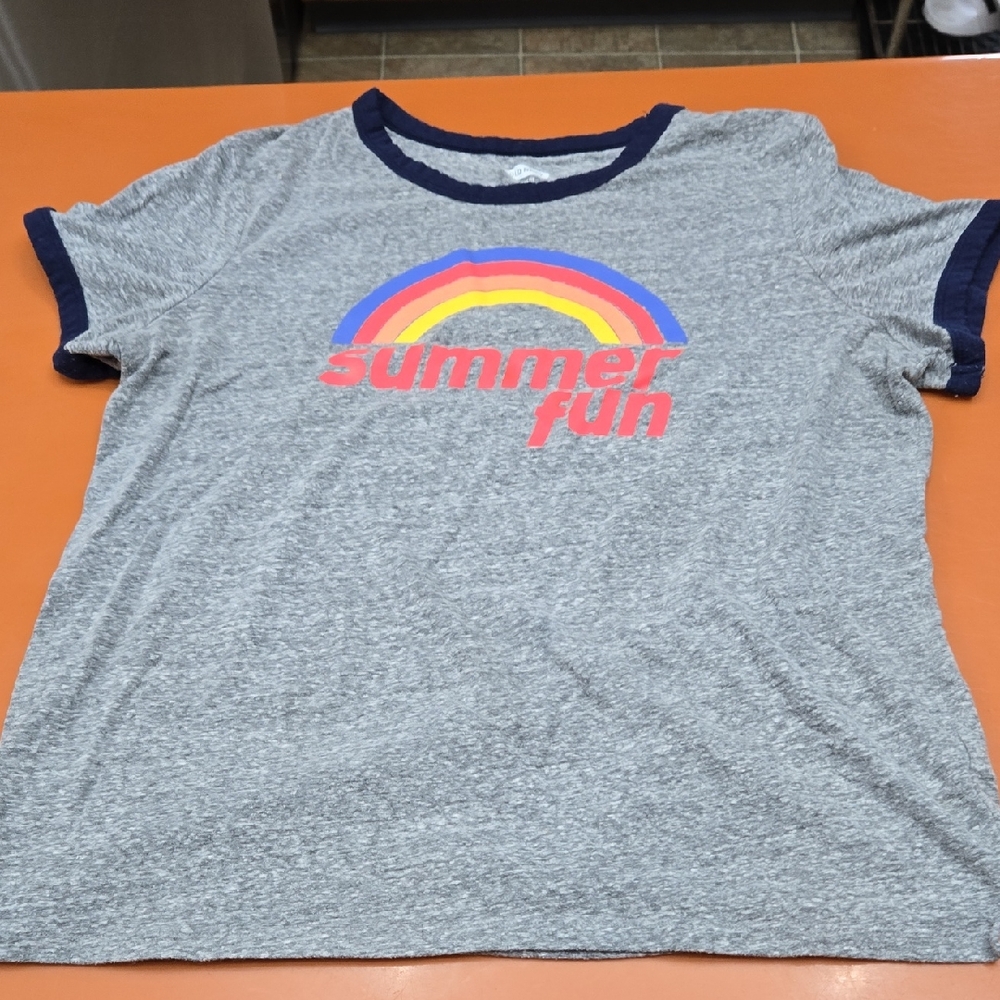 Old Navy Gray Short Sleeve Tee with Retro "Summer Fun" Graphic, Size XL Slim Fit